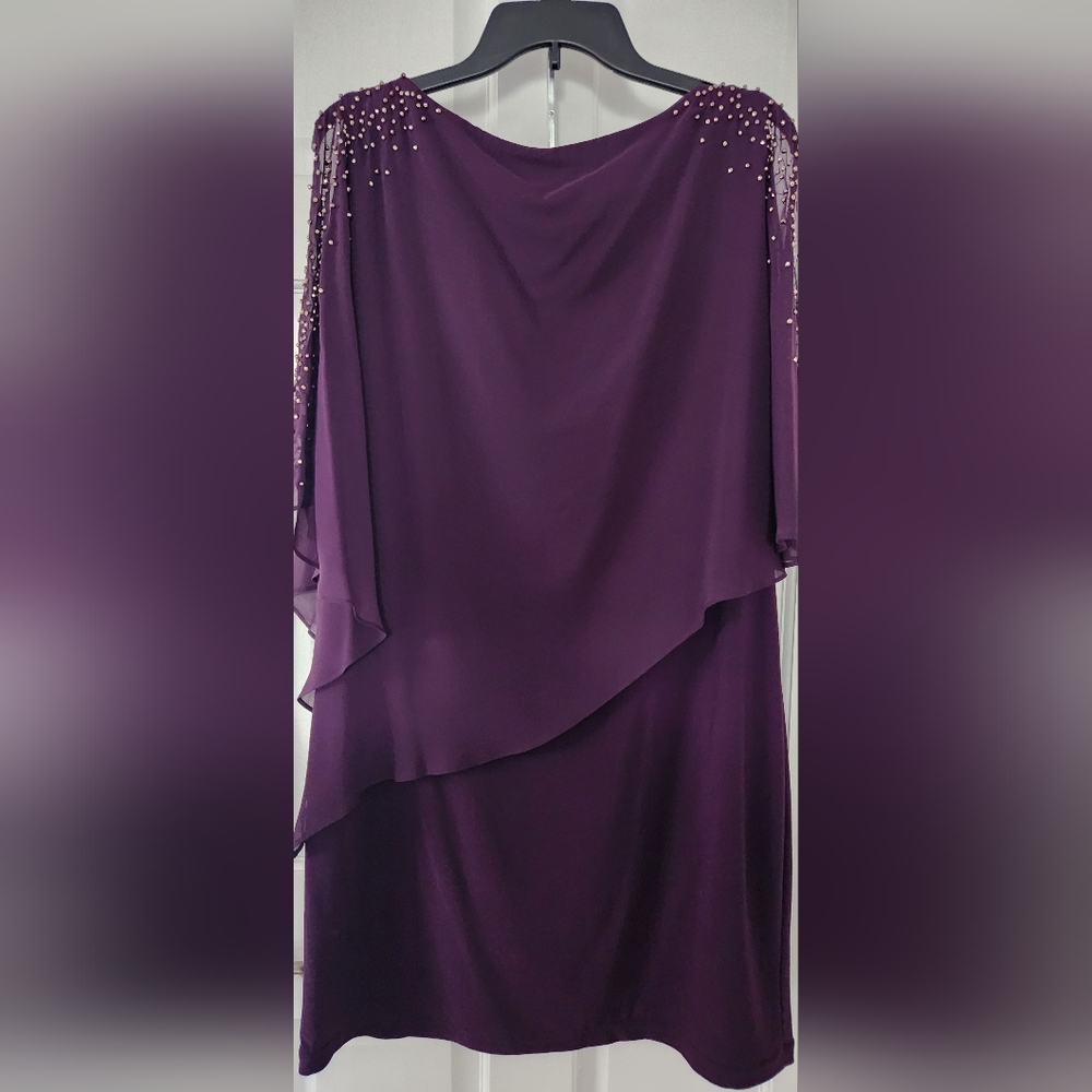 X BY EXCAPE beautiful deep purple beaded evening dress. Slit sleeves. Size 16